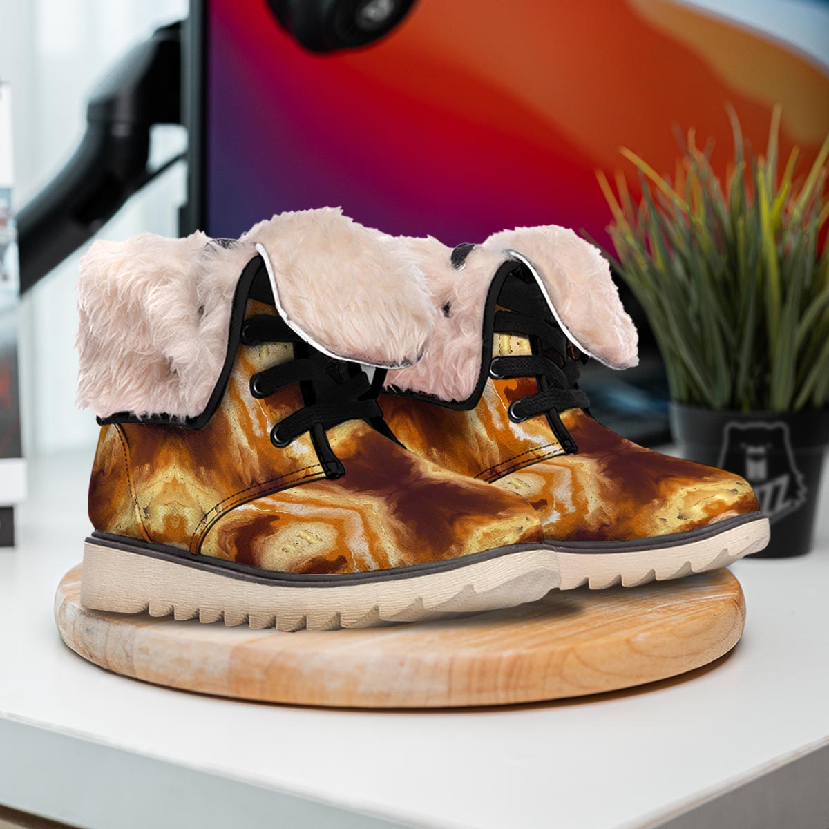 Marble Sugar Brown Print Pattern Snow Boots-grizzshop