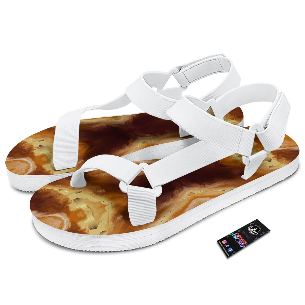 Marble Sugar Brown Print Pattern White Open Toe Sandals-grizzshop