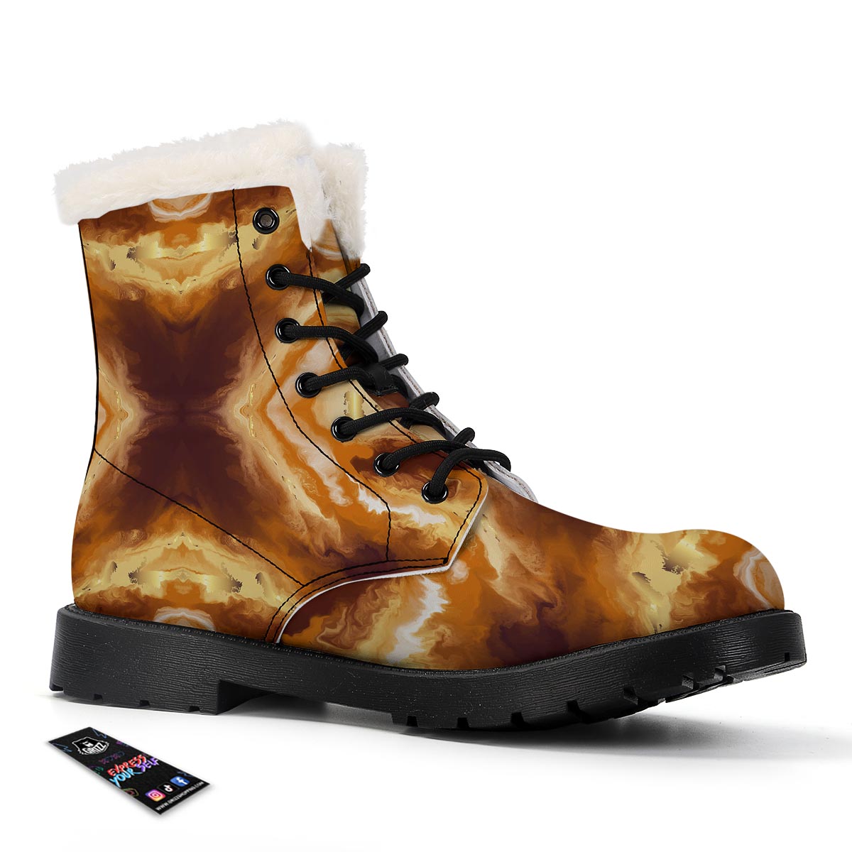 Marble Sugar Brown Print Pattern Winter Boots-grizzshop