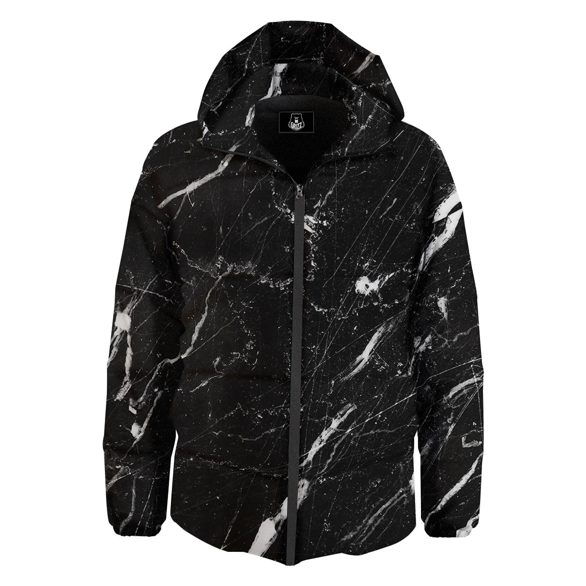 Marble White Dark Grey Print Down Jacket-grizzshop