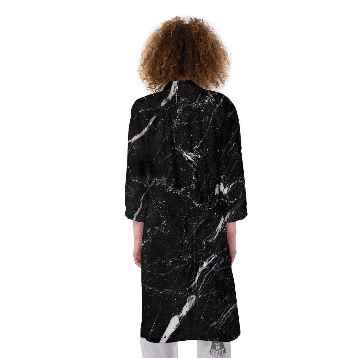 Marble White Dark Grey Print Kimono-grizzshop