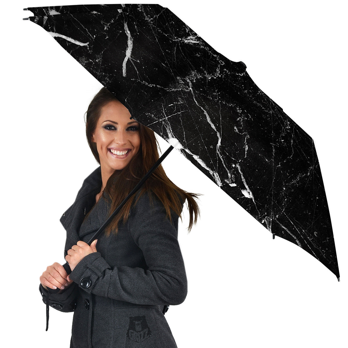 Marble White Dark Grey Print Umbrella-grizzshop