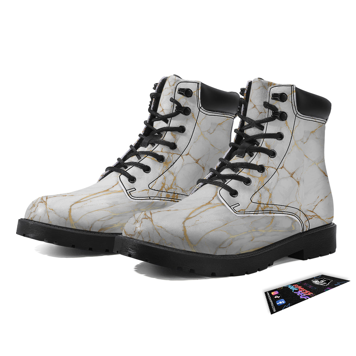 Marble White Gold Print Pattern Boots-grizzshop