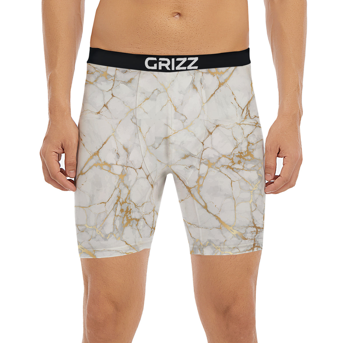 Marble White Gold Print Pattern Boxer Briefs-grizzshop