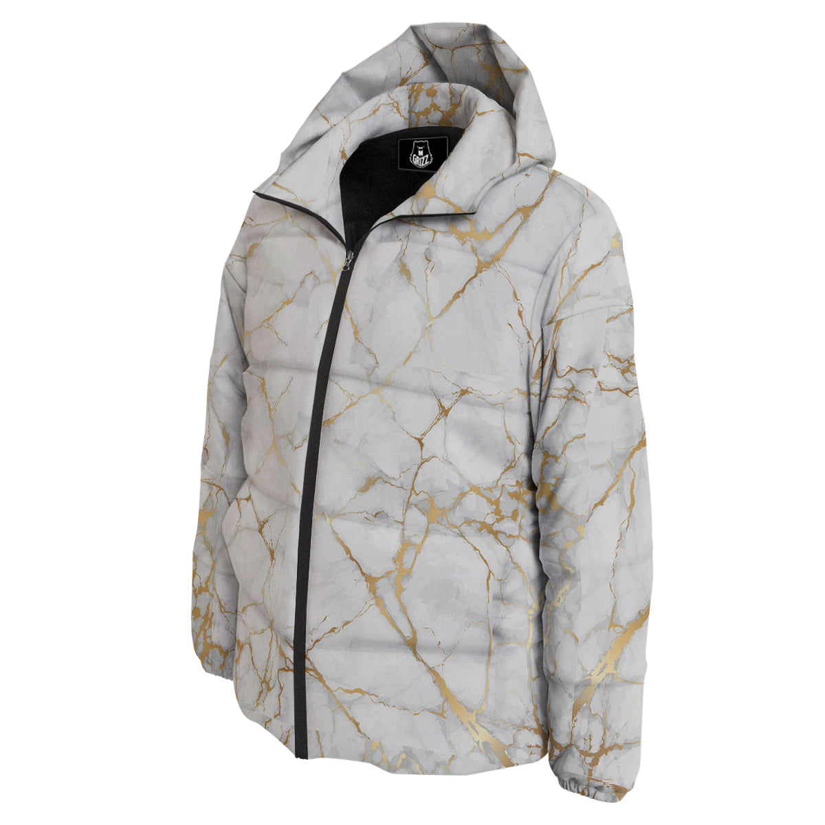 Marble White Gold Print Pattern Down Jacket-grizzshop