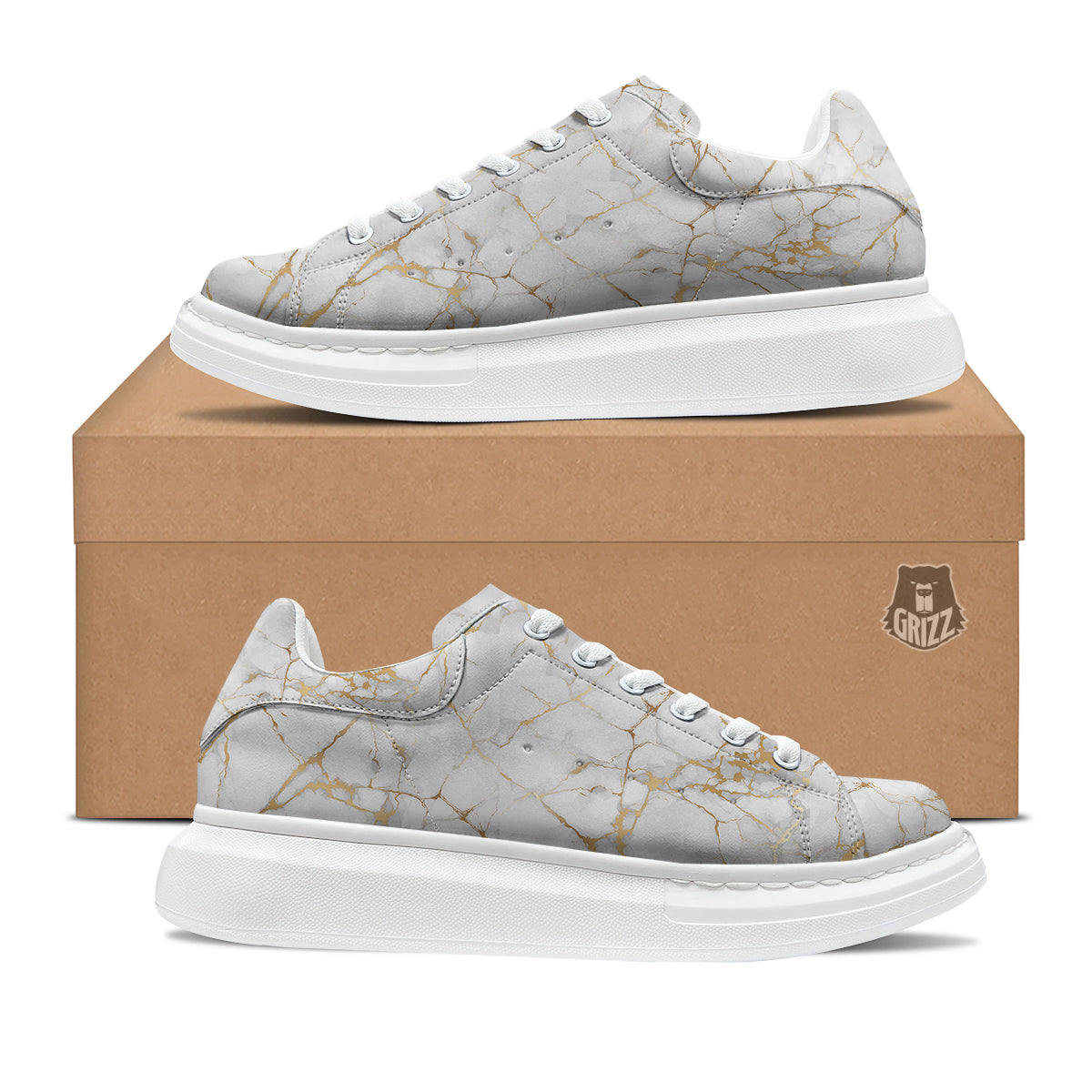 Marble White Gold Print Pattern Platform Shoes-grizzshop