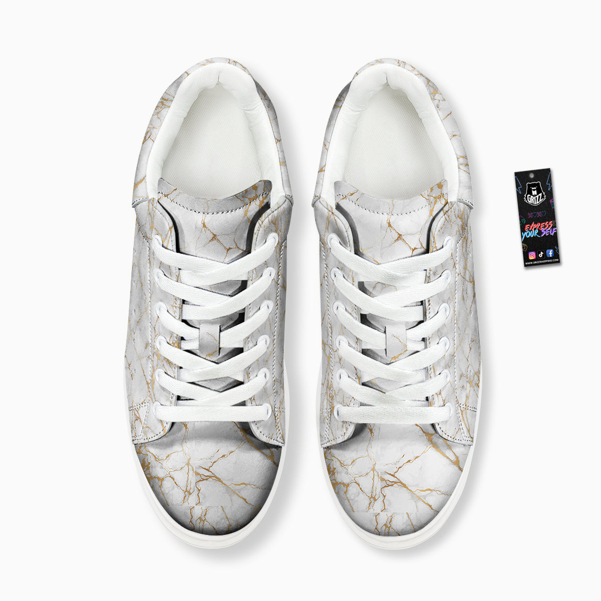 Marble White Gold Print Pattern Platform Shoes-grizzshop