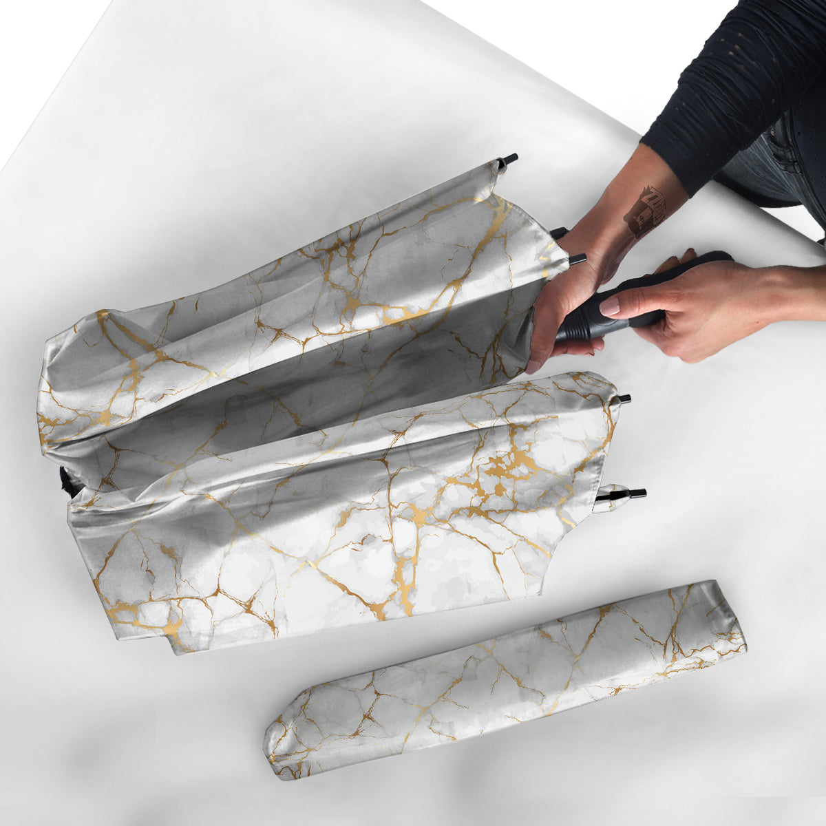 Marble White Gold Print Pattern Umbrella-grizzshop