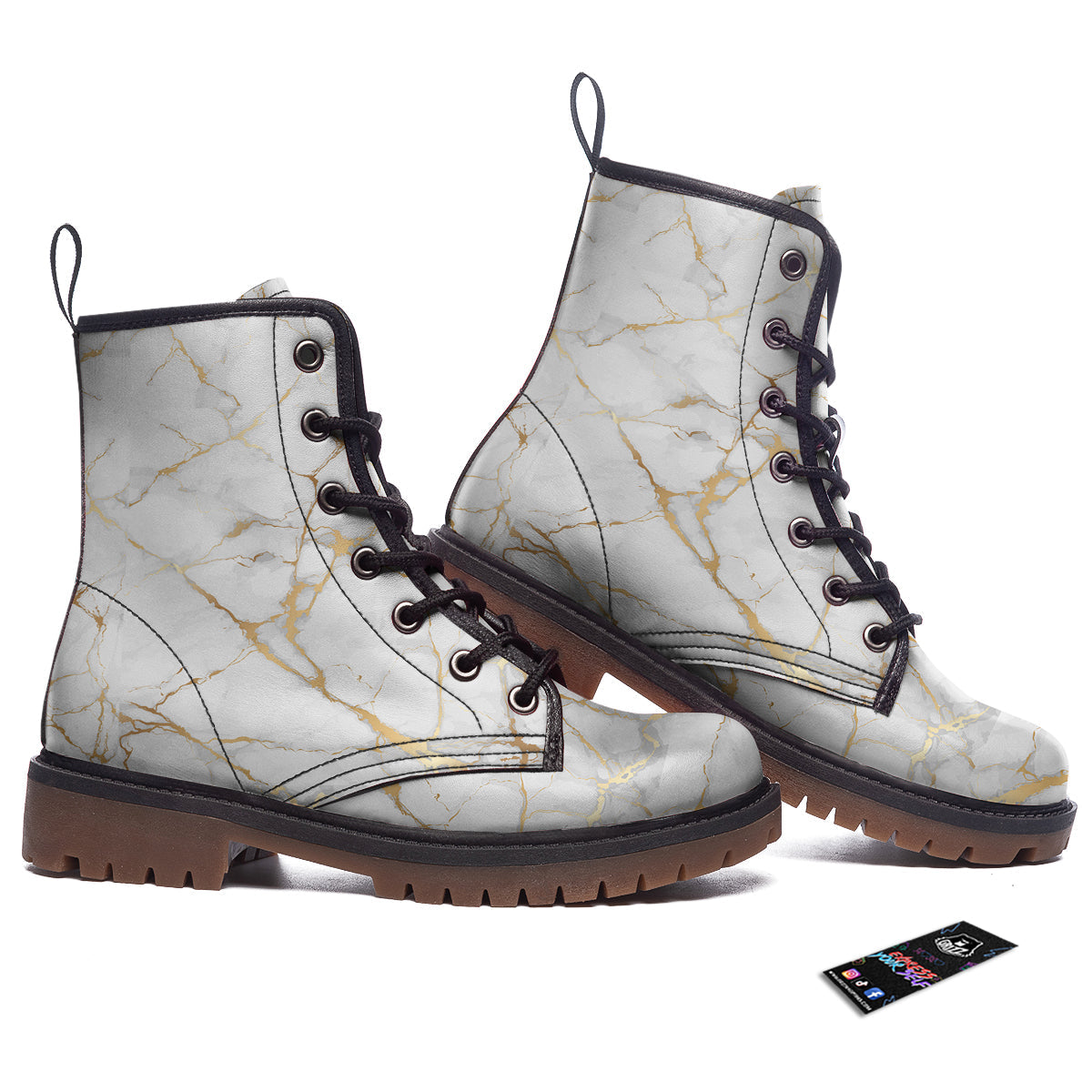 Marble White Gold Print Pattern Work Boots-grizzshop