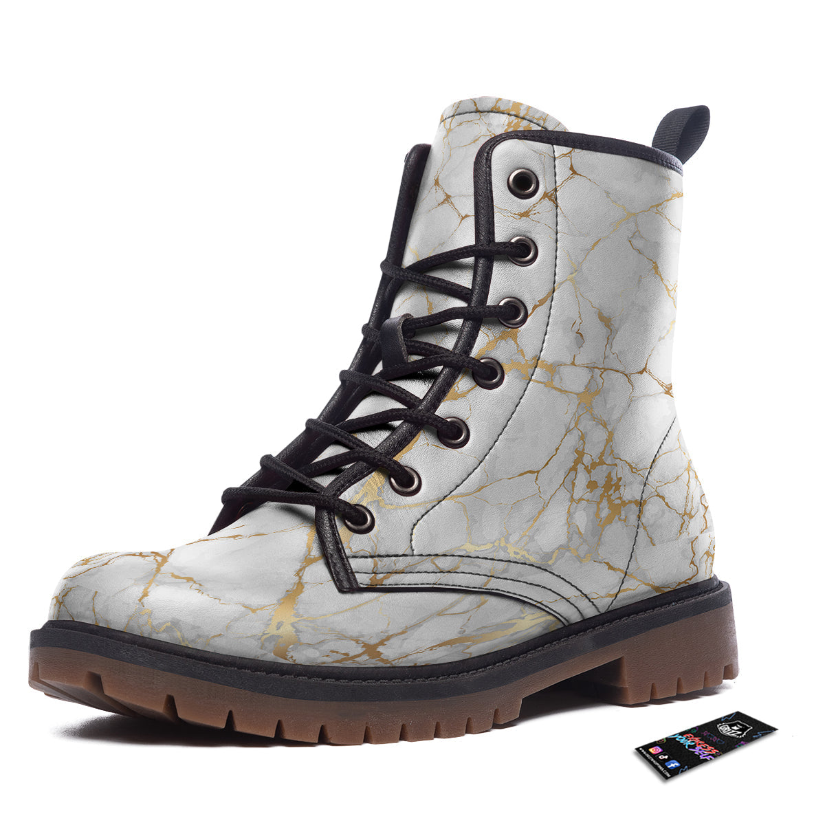 Marble White Gold Print Pattern Work Boots-grizzshop