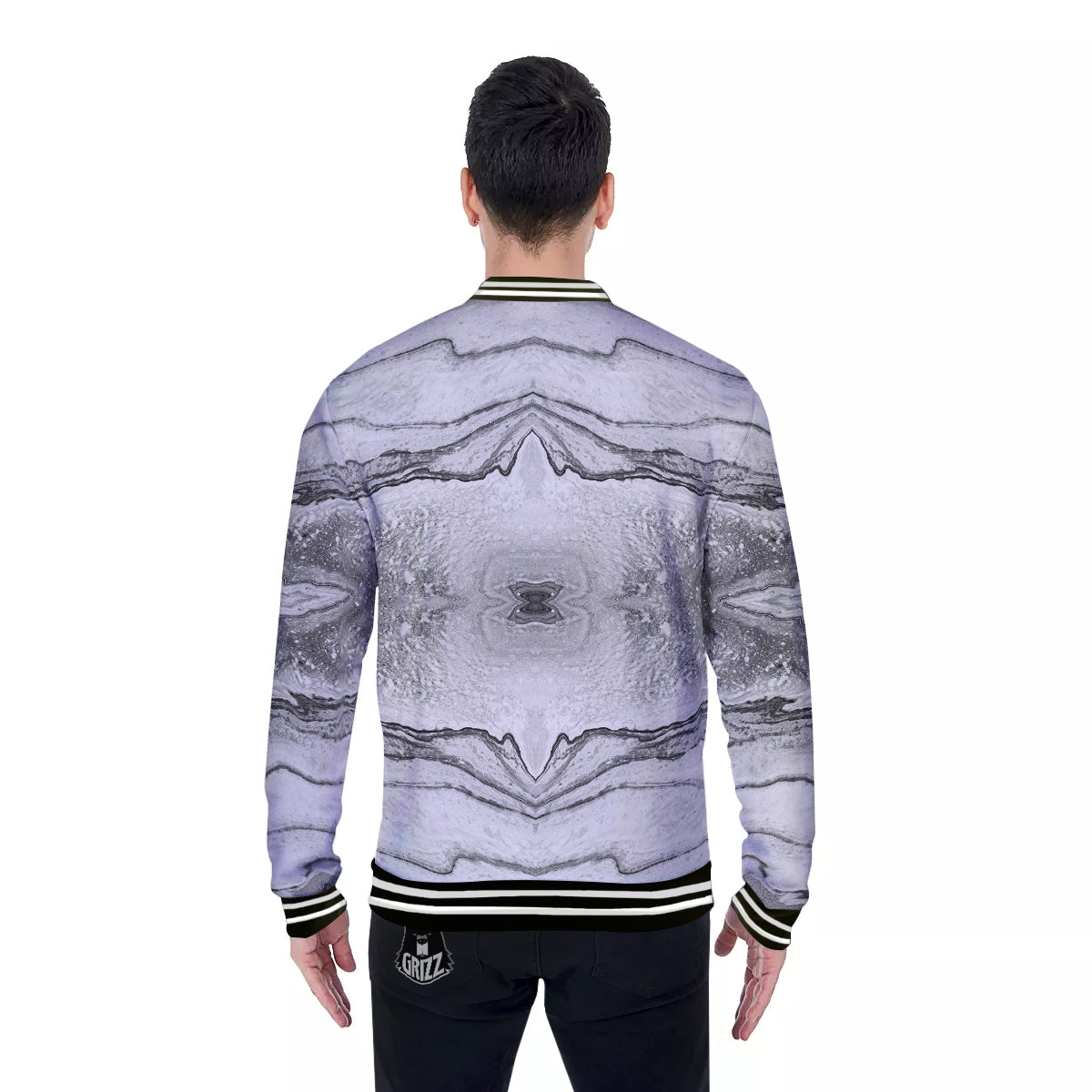 Marble White Gray Print Pattern Baseball Jacket-grizzshop