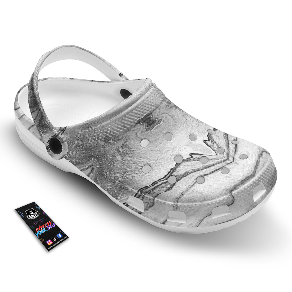 Marble White Gray Print Pattern Clog-grizzshop