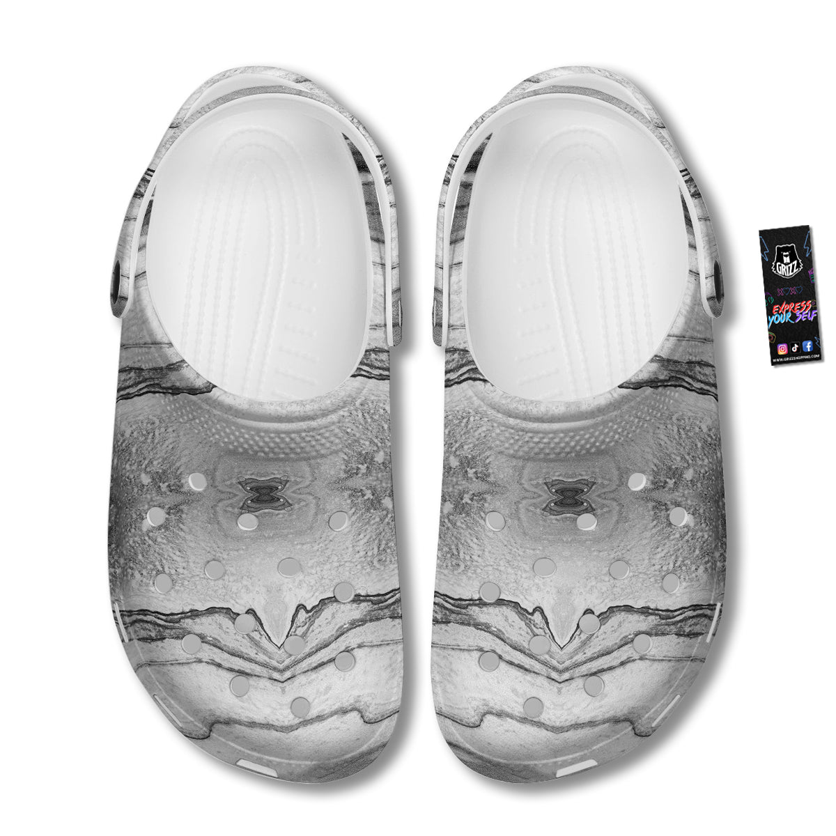 Marble White Gray Print Pattern Clog-grizzshop