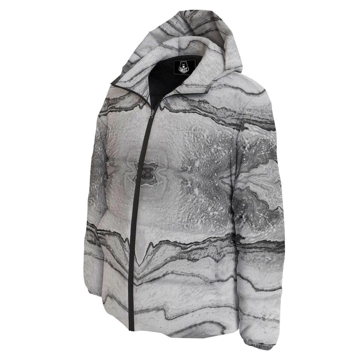 Marble White Gray Print Pattern Down Jacket-grizzshop