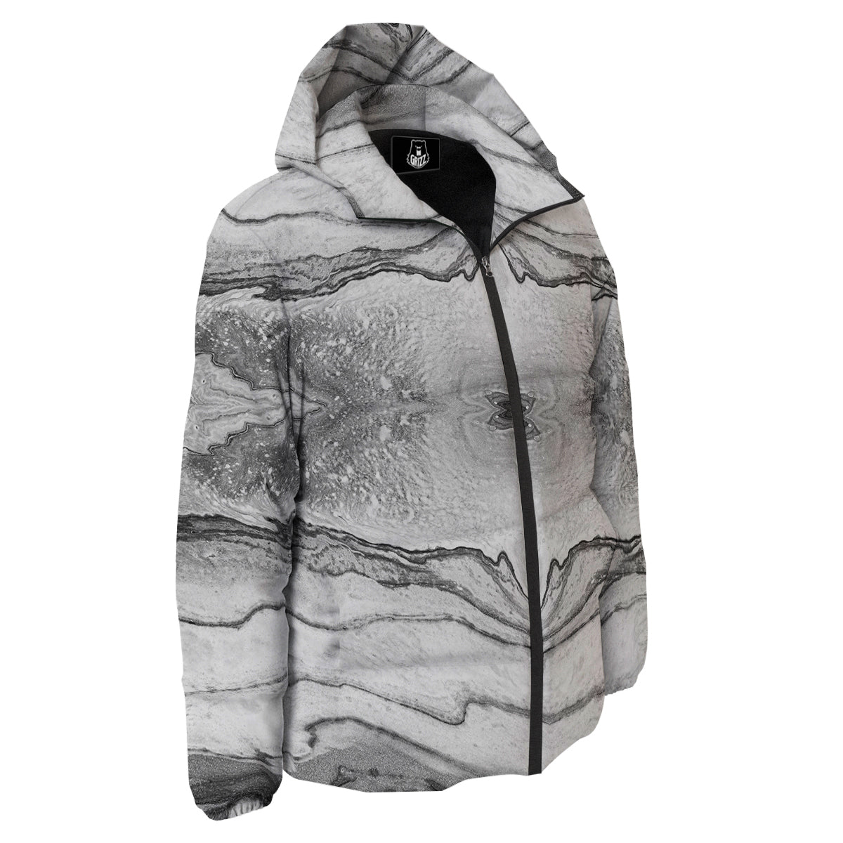Marble White Gray Print Pattern Down Jacket-grizzshop