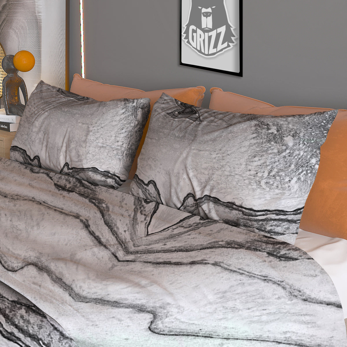 Marble White Gray Print Pattern Duvet Cover Bedding Set