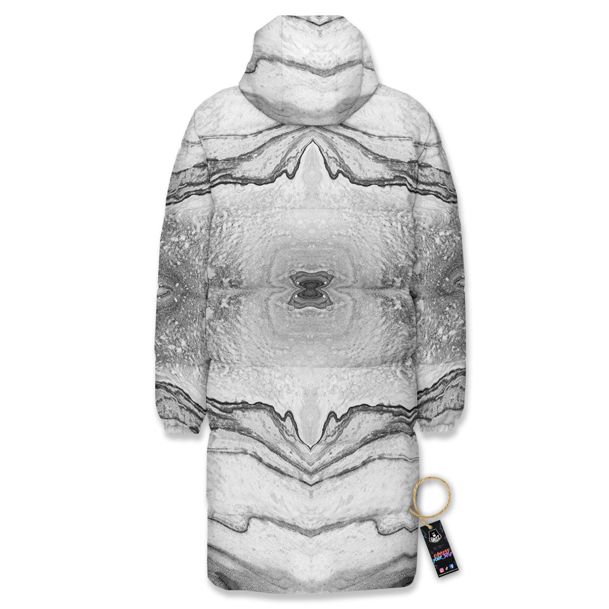 Marble White Gray Print Pattern Long Down Jacket-grizzshop