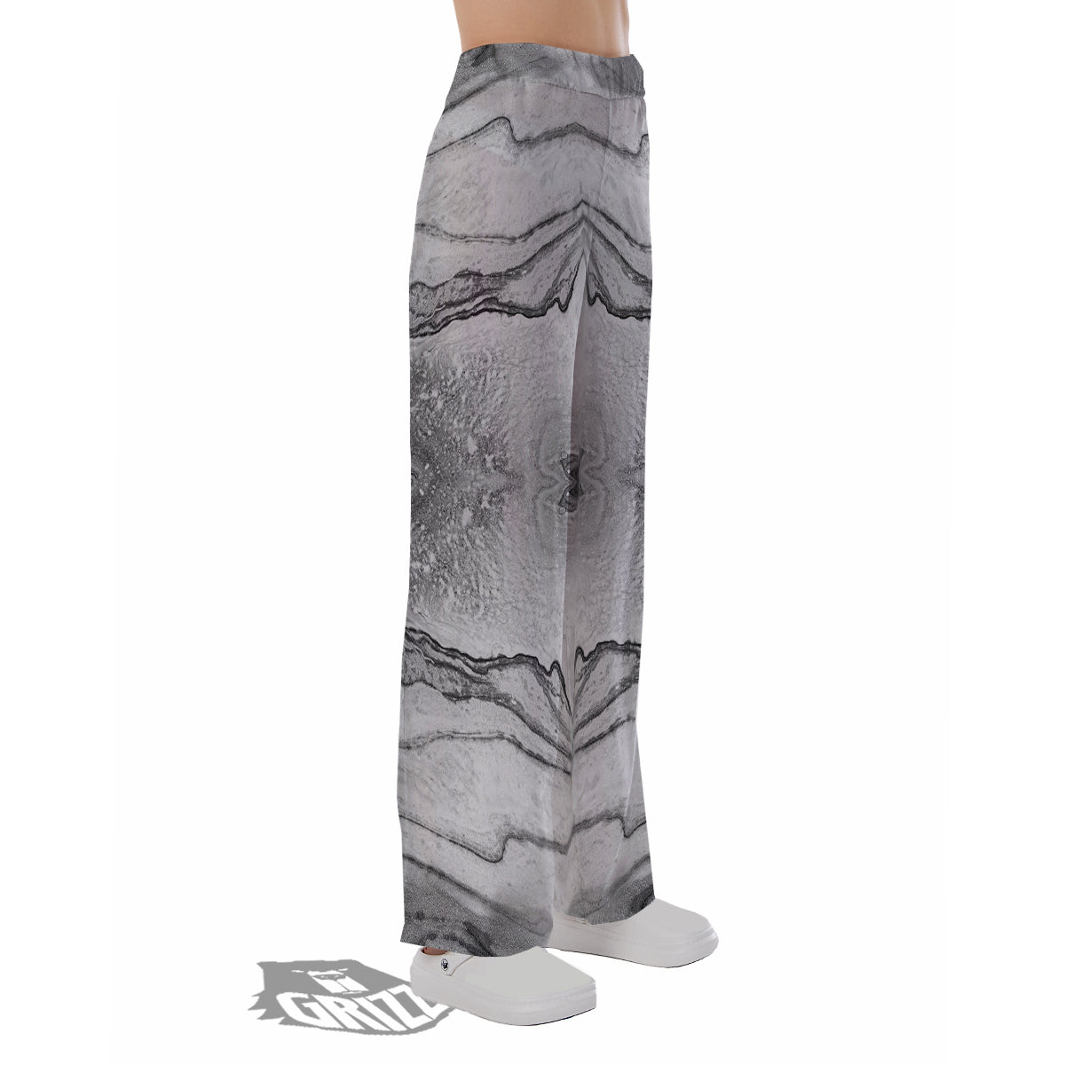 Marble White Gray Print Pattern Pajama Pants-grizzshop