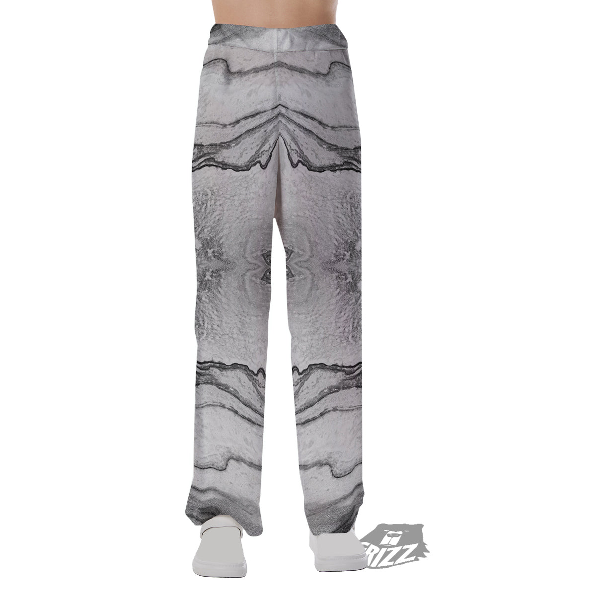 Marble White Gray Print Pattern Pajama Pants-grizzshop