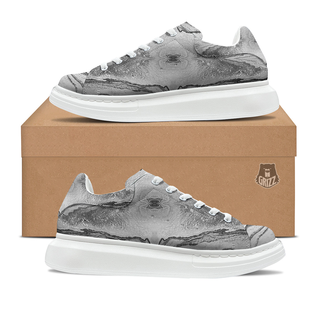 Marble White Gray Print Pattern Platform Shoes-grizzshop