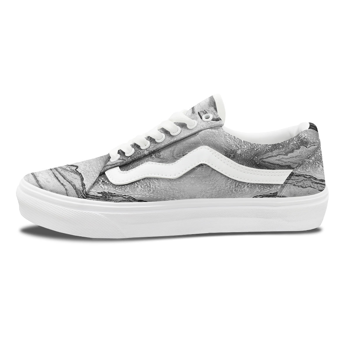 Marble White Gray Print Pattern Skate Shoes-grizzshop
