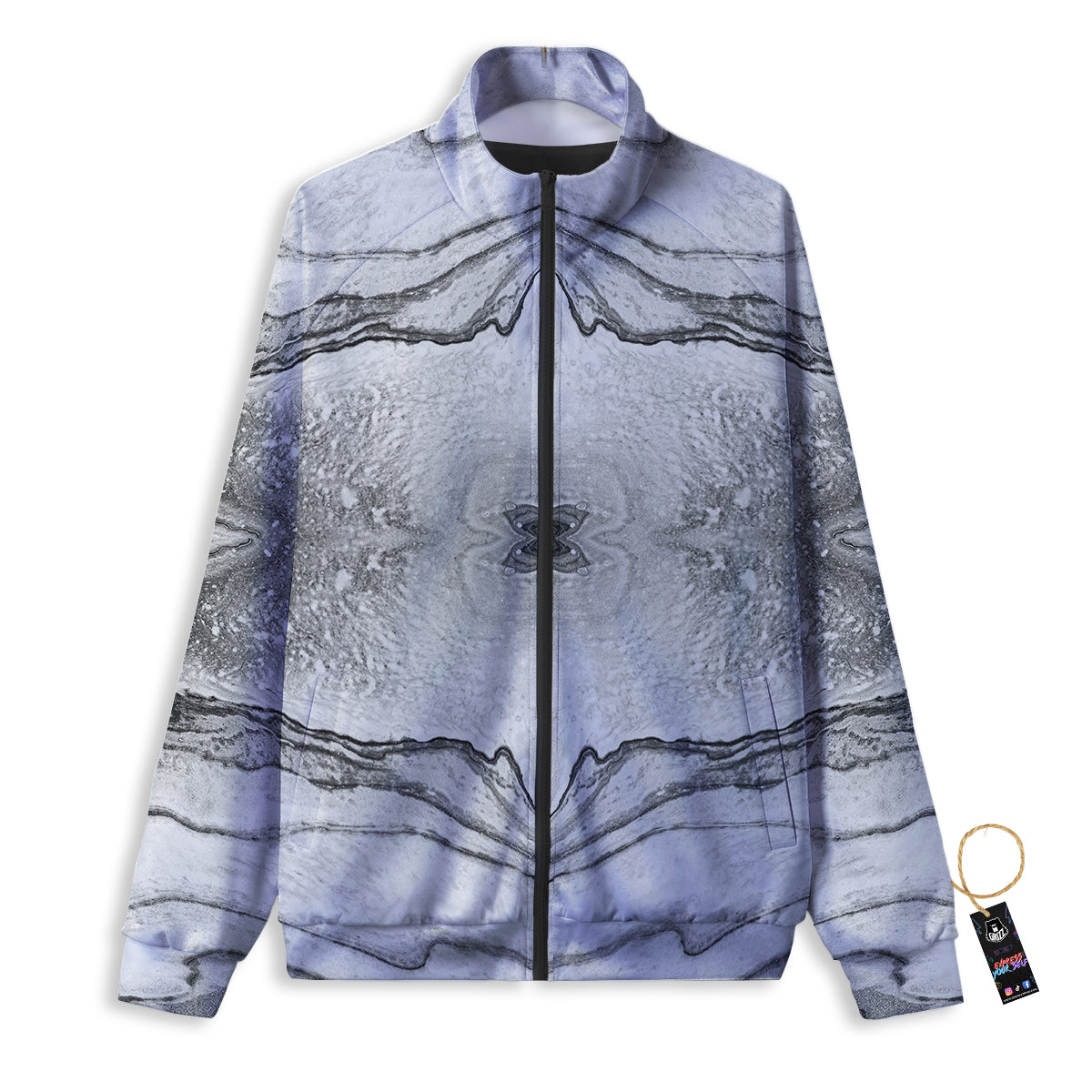 Marble White Gray Print Pattern Track Jacket-grizzshop