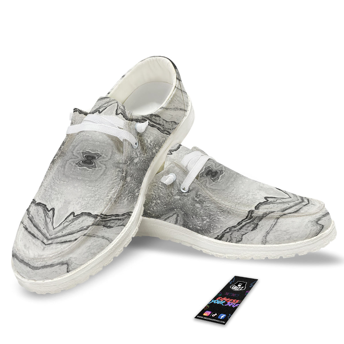 Marble White Gray Print Pattern White Loafers-grizzshop