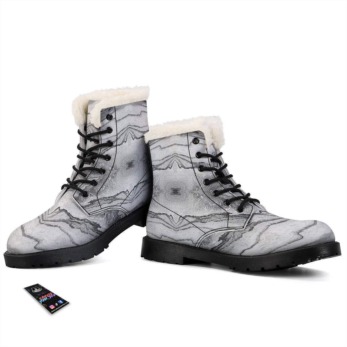 Marble White Gray Print Pattern Winter Boots-grizzshop