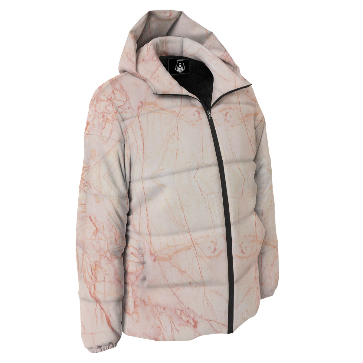Marble White Pink Print Pattern Down Jacket-grizzshop