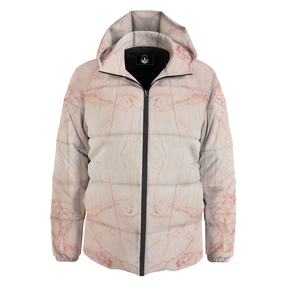 Marble White Pink Print Pattern Down Jacket-grizzshop