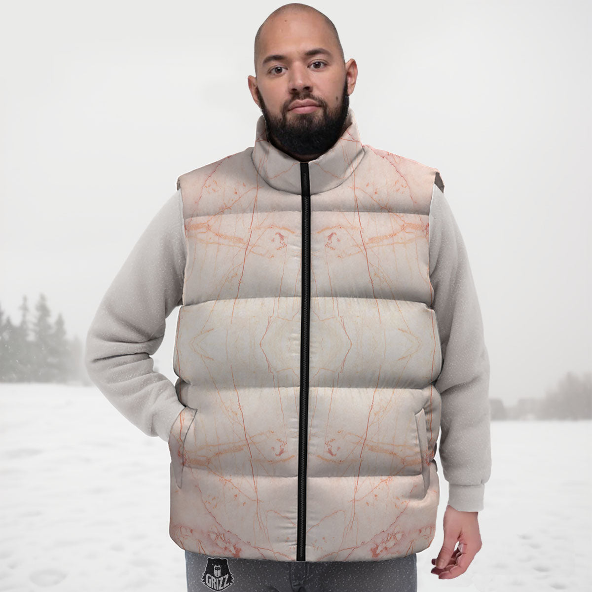 Marble White Pink Print Pattern Down Vest-grizzshop