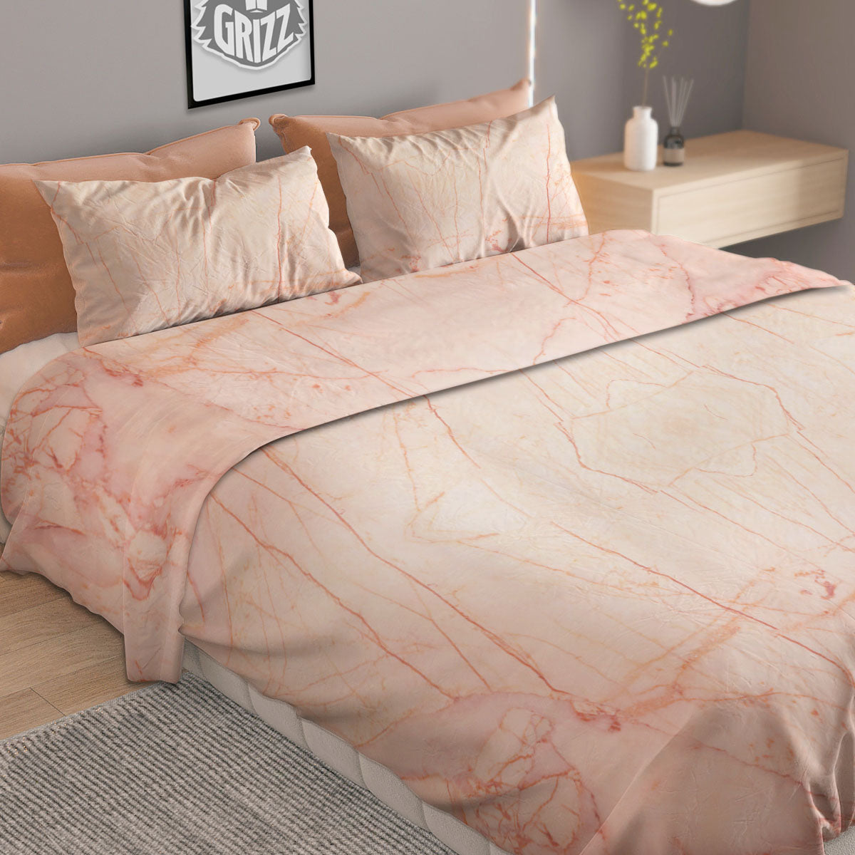 Marble White Pink Print Pattern Duvet Cover Bedding Set