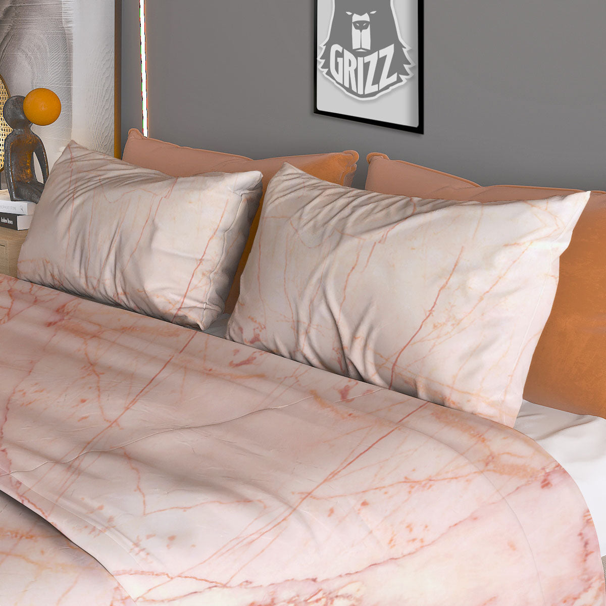 Marble White Pink Print Pattern Duvet Cover Bedding Set