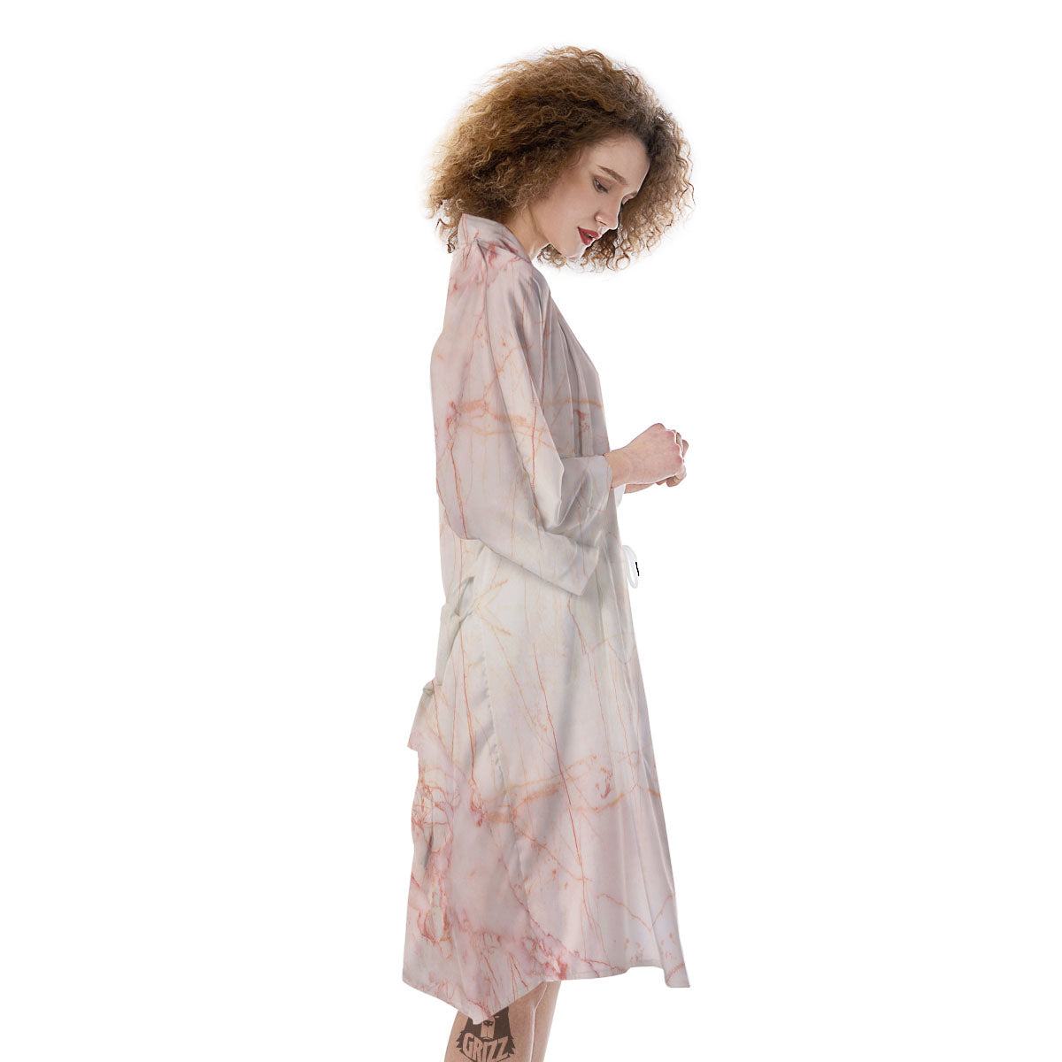 Marble White Pink Print Pattern Kimono-grizzshop