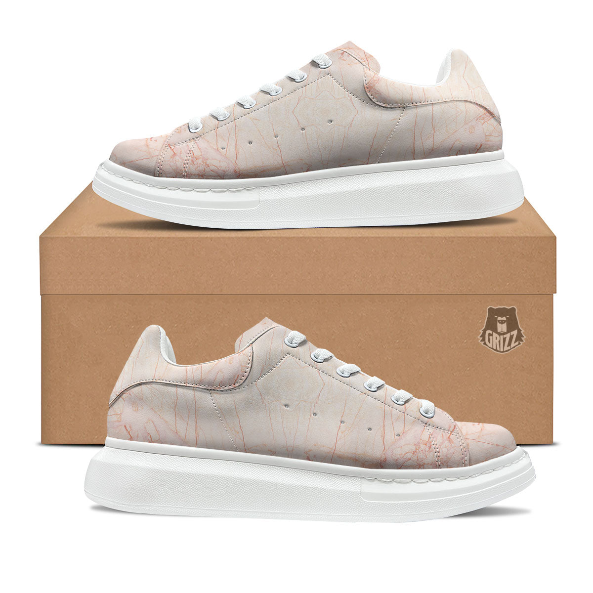 Marble White Pink Print Pattern Platform Shoes-grizzshop