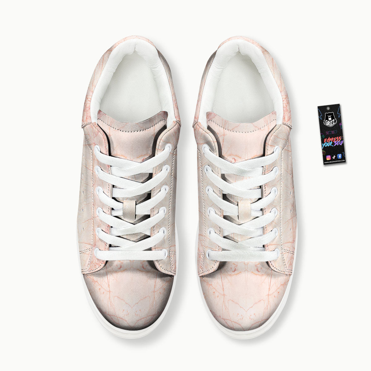 Marble White Pink Print Pattern Platform Shoes-grizzshop