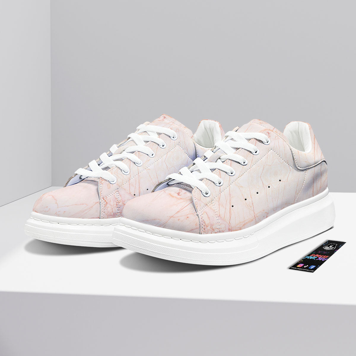Marble White Pink Print Pattern Platform Shoes-grizzshop