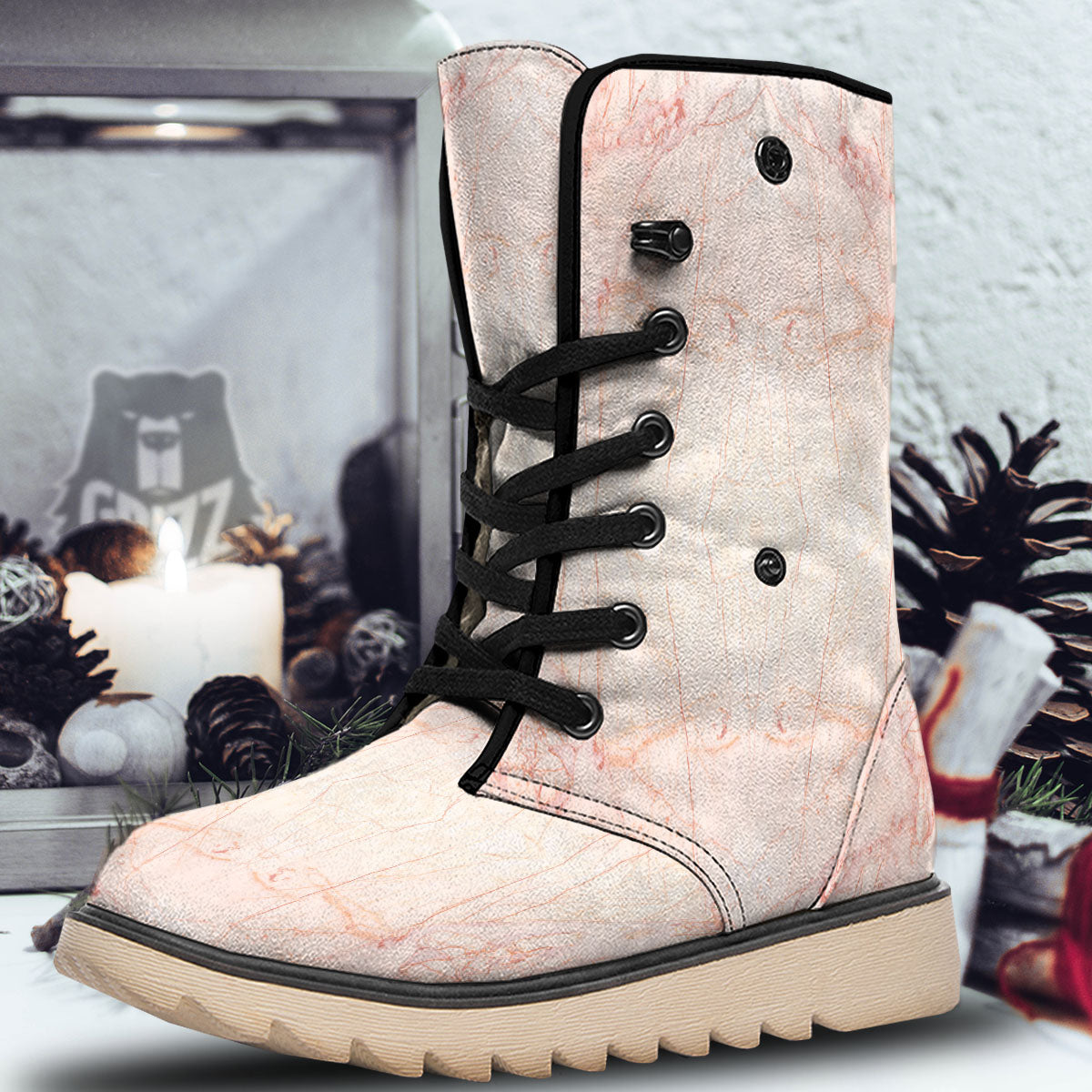 Marble White Pink Print Pattern Snow Boots-grizzshop