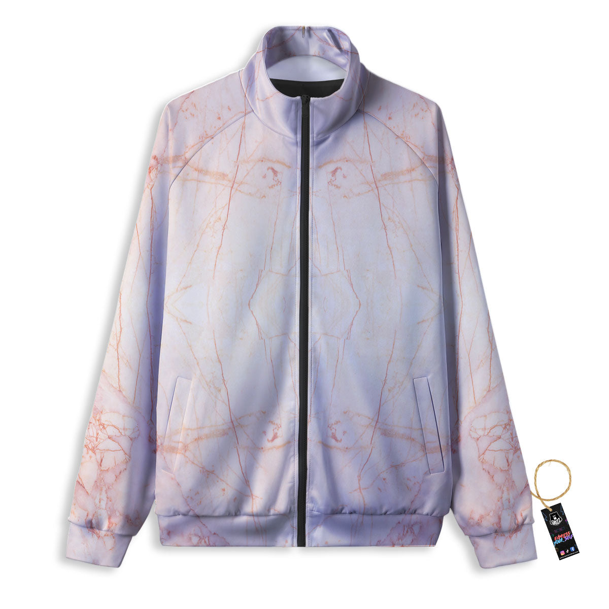 Marble White Pink Print Pattern Track Jacket-grizzshop