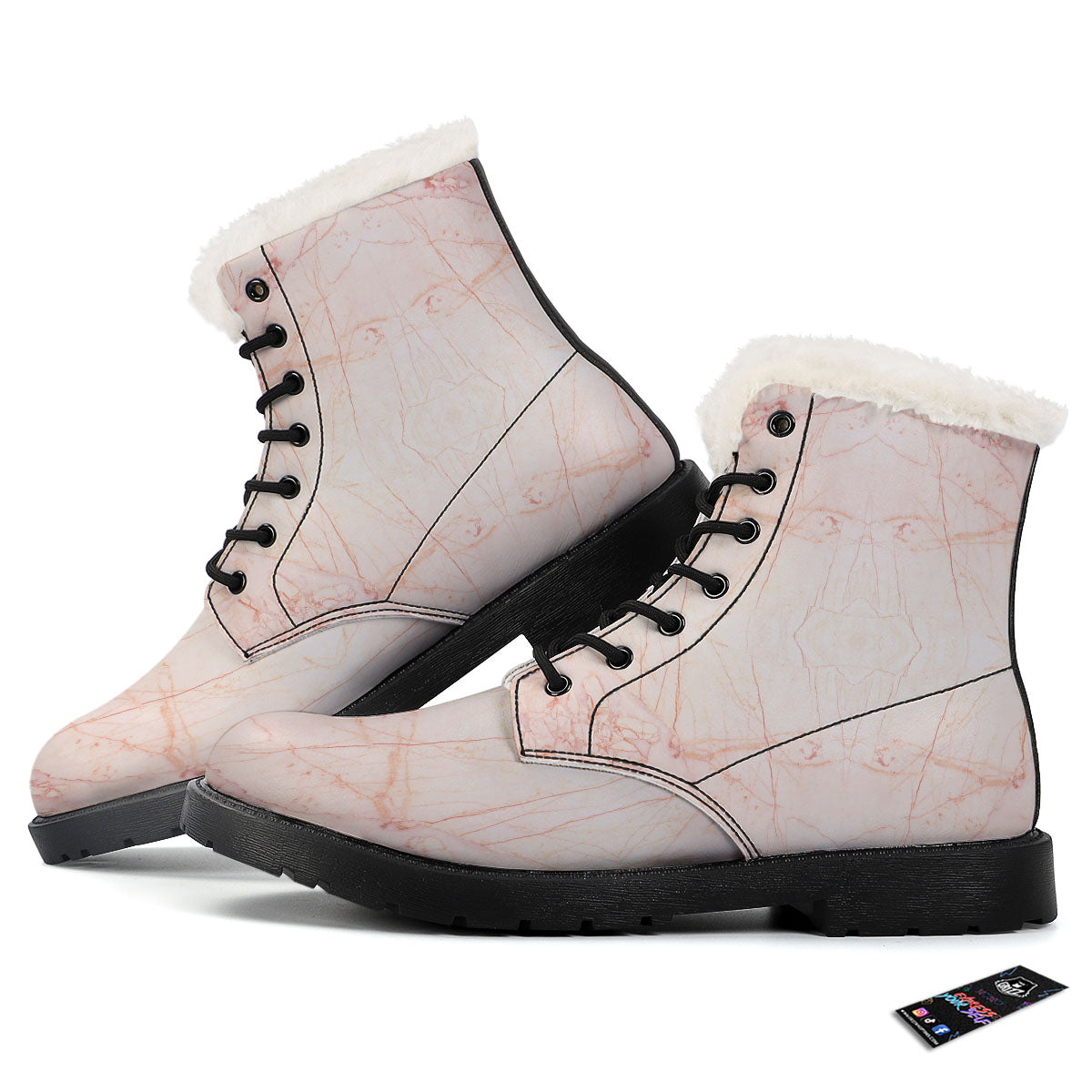 Marble White Pink Print Pattern Winter Boots-grizzshop