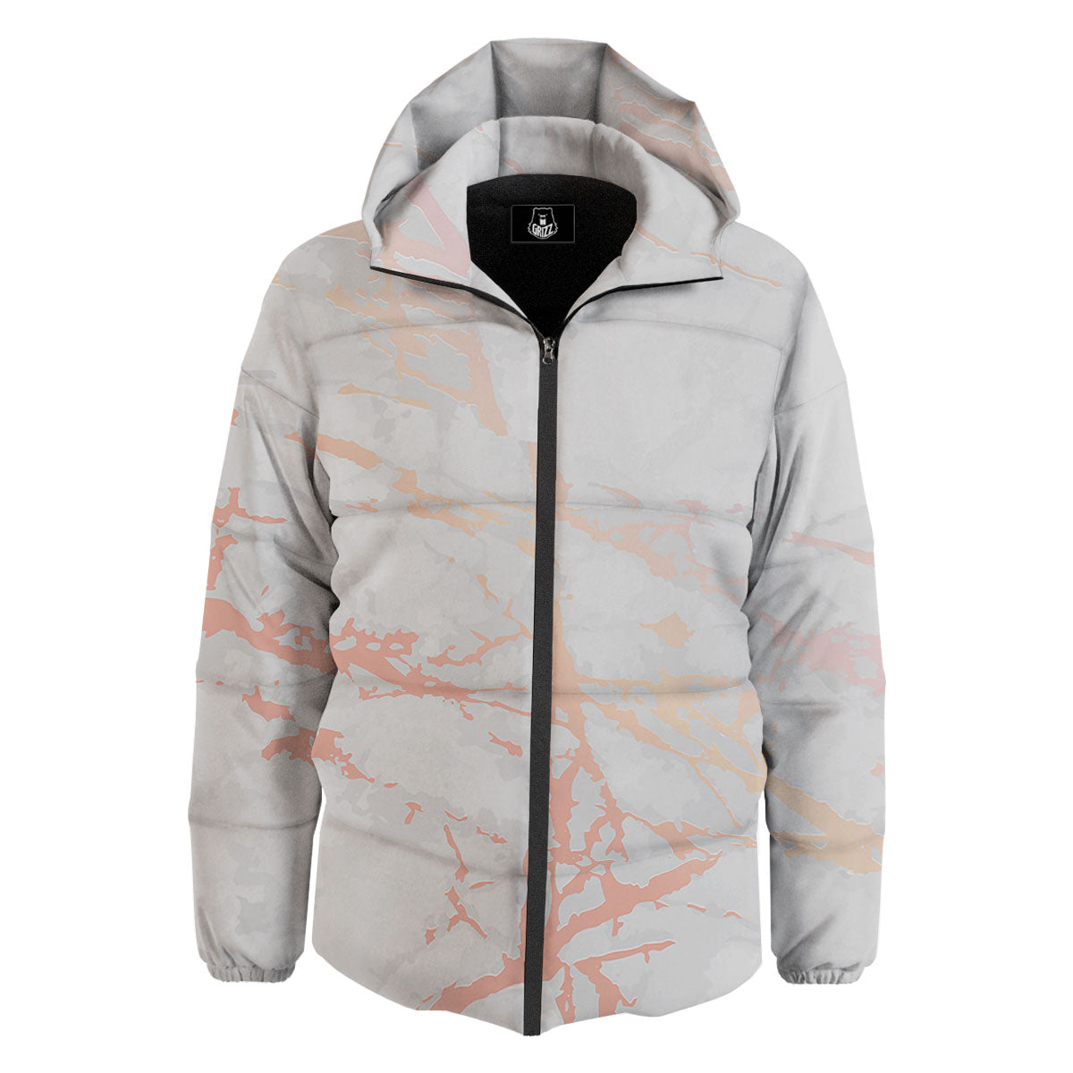 Marble White Rose Gold Print Down Jacket-grizzshop