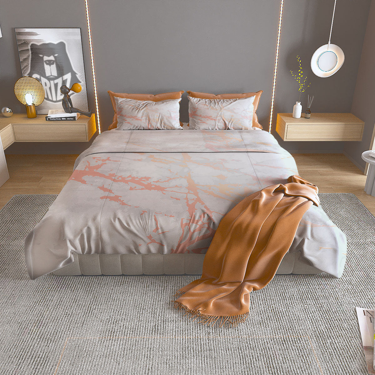Marble White Rose Gold Print Duvet Cover Bedding Set