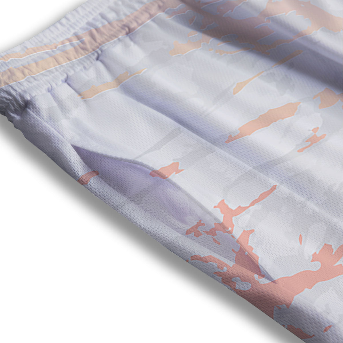 Marble White Rose Gold Print Mesh Shorts