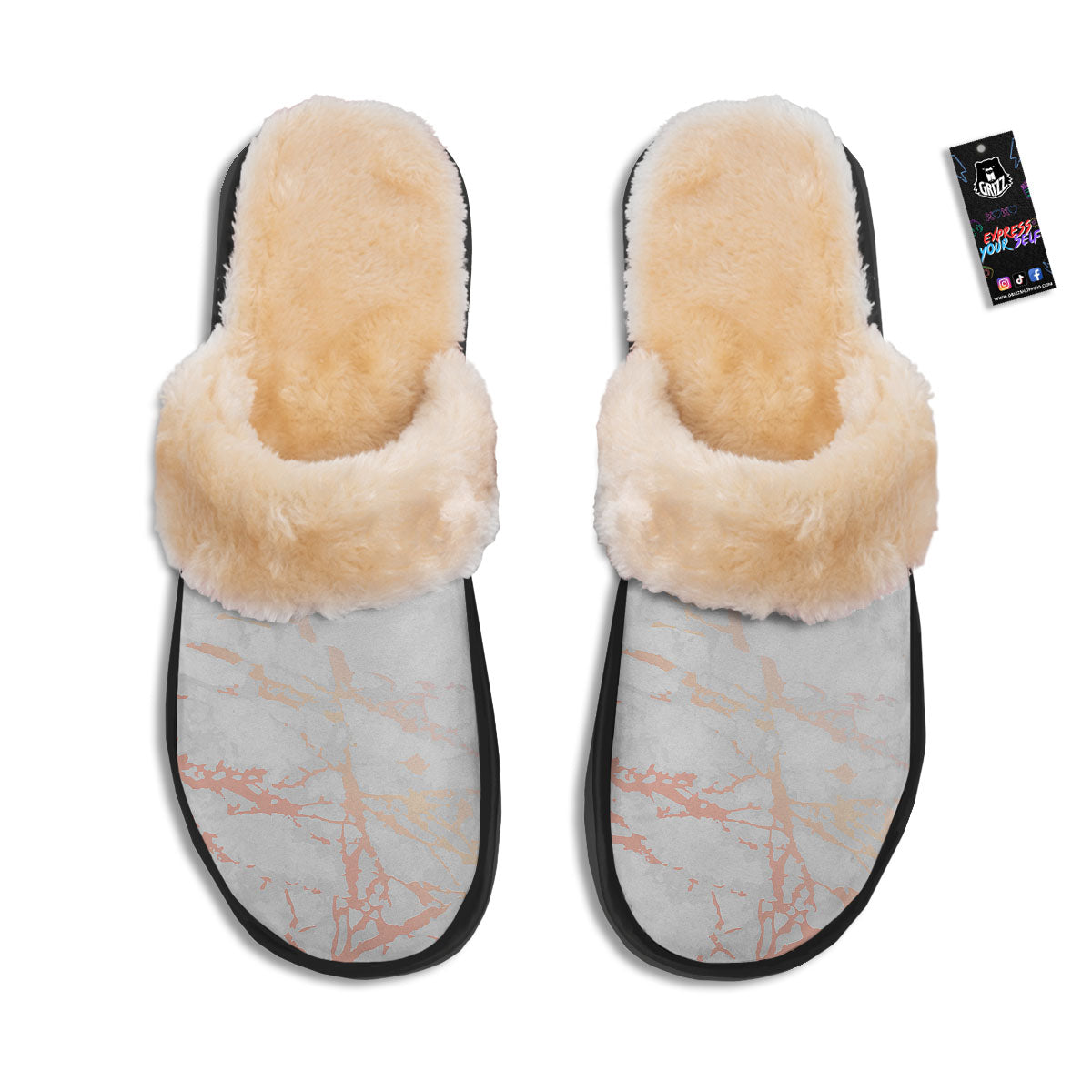 Marble White Rose Gold Print Slippers-grizzshop
