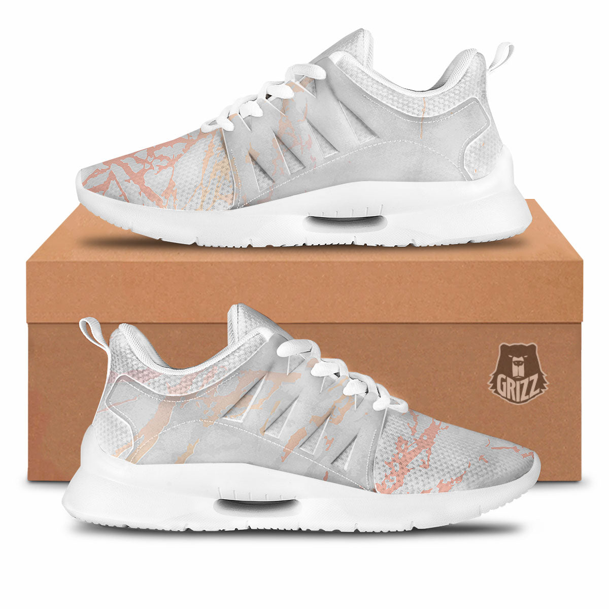 Marble White Rose Gold Print Tennis Shoes-grizzshop