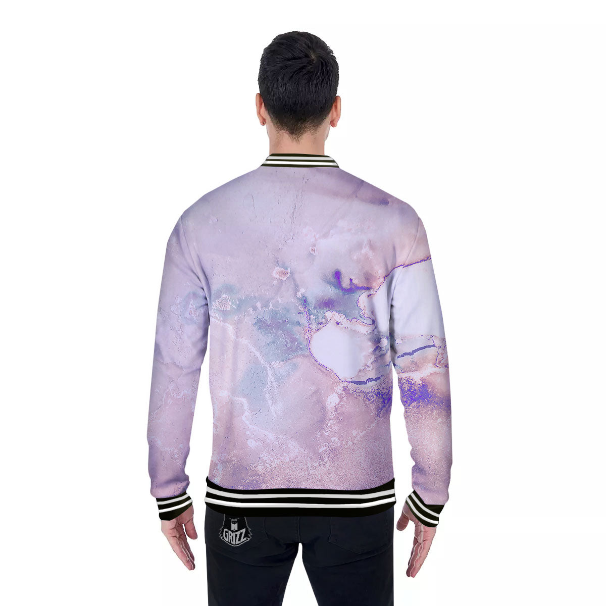 Marble White Ruby Print Baseball Jacket-grizzshop