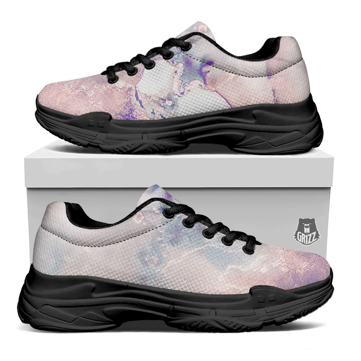 Marble White Ruby Print Black Chunky Shoes-grizzshop