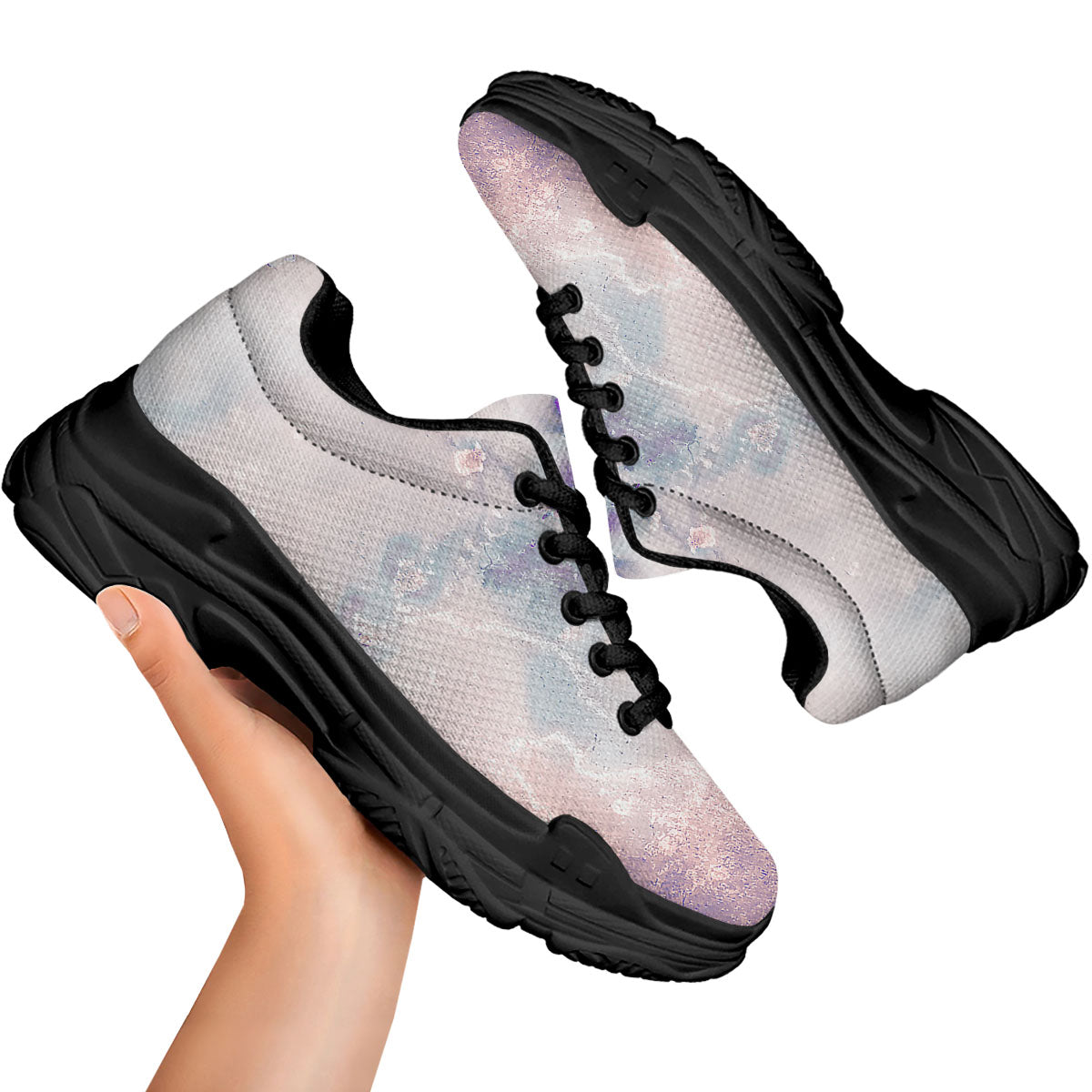 Marble White Ruby Print Black Chunky Shoes-grizzshop