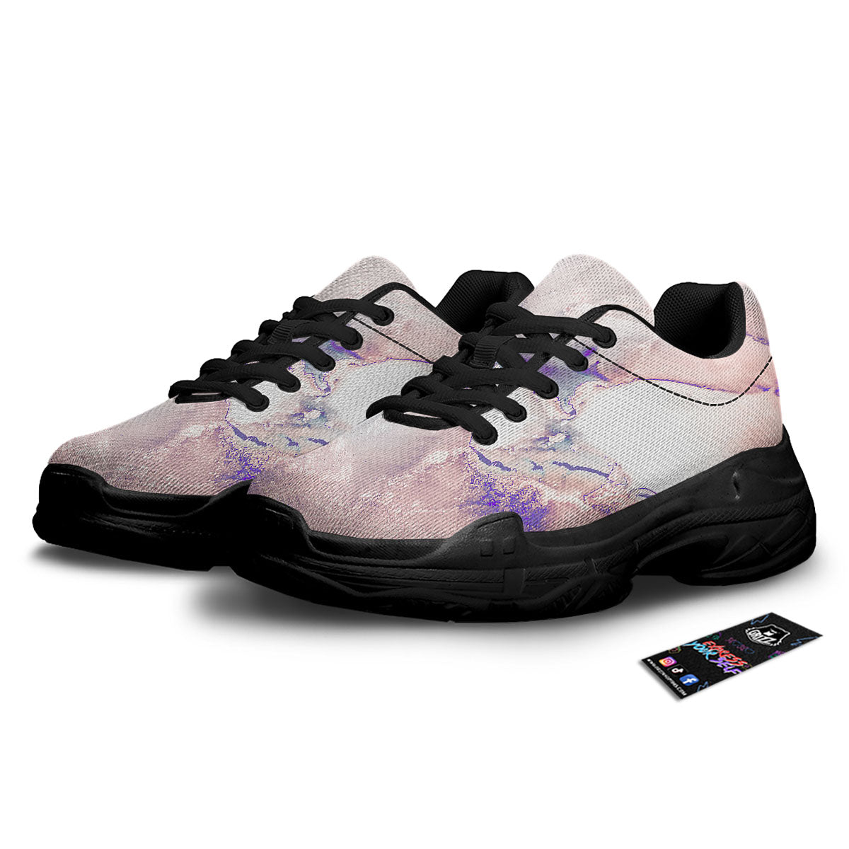 Marble White Ruby Print Black Chunky Shoes-grizzshop