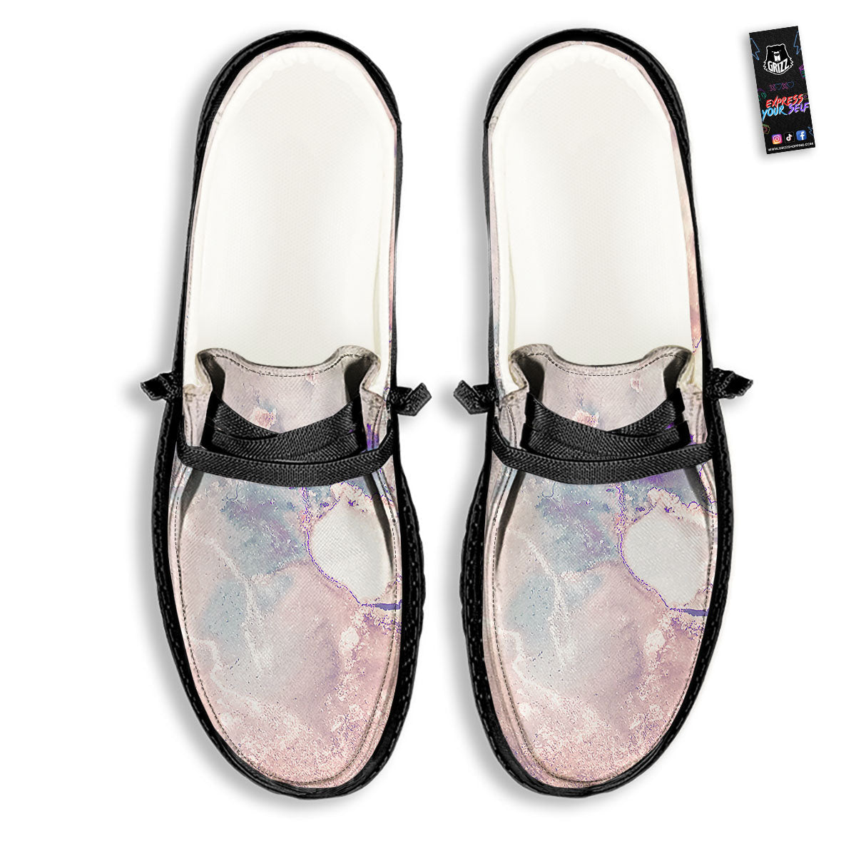 Marble White Ruby Print Black Loafers-grizzshop